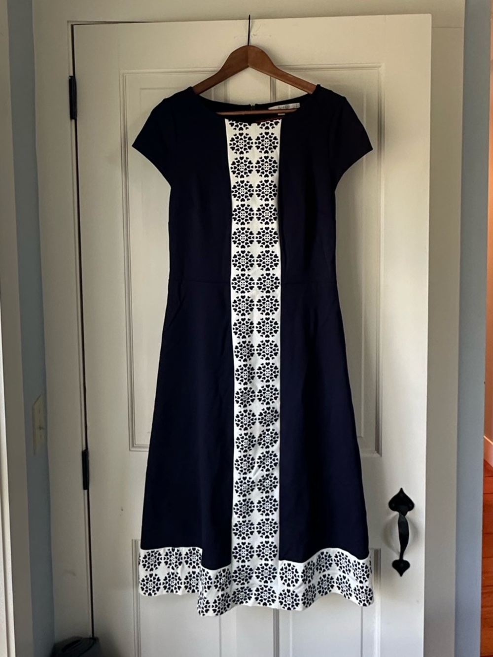 Boden Navy Midi Dress with White Stripe, Size 10